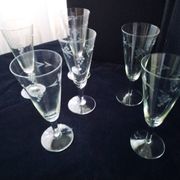 6 vintage engraved crystal champagne flutes