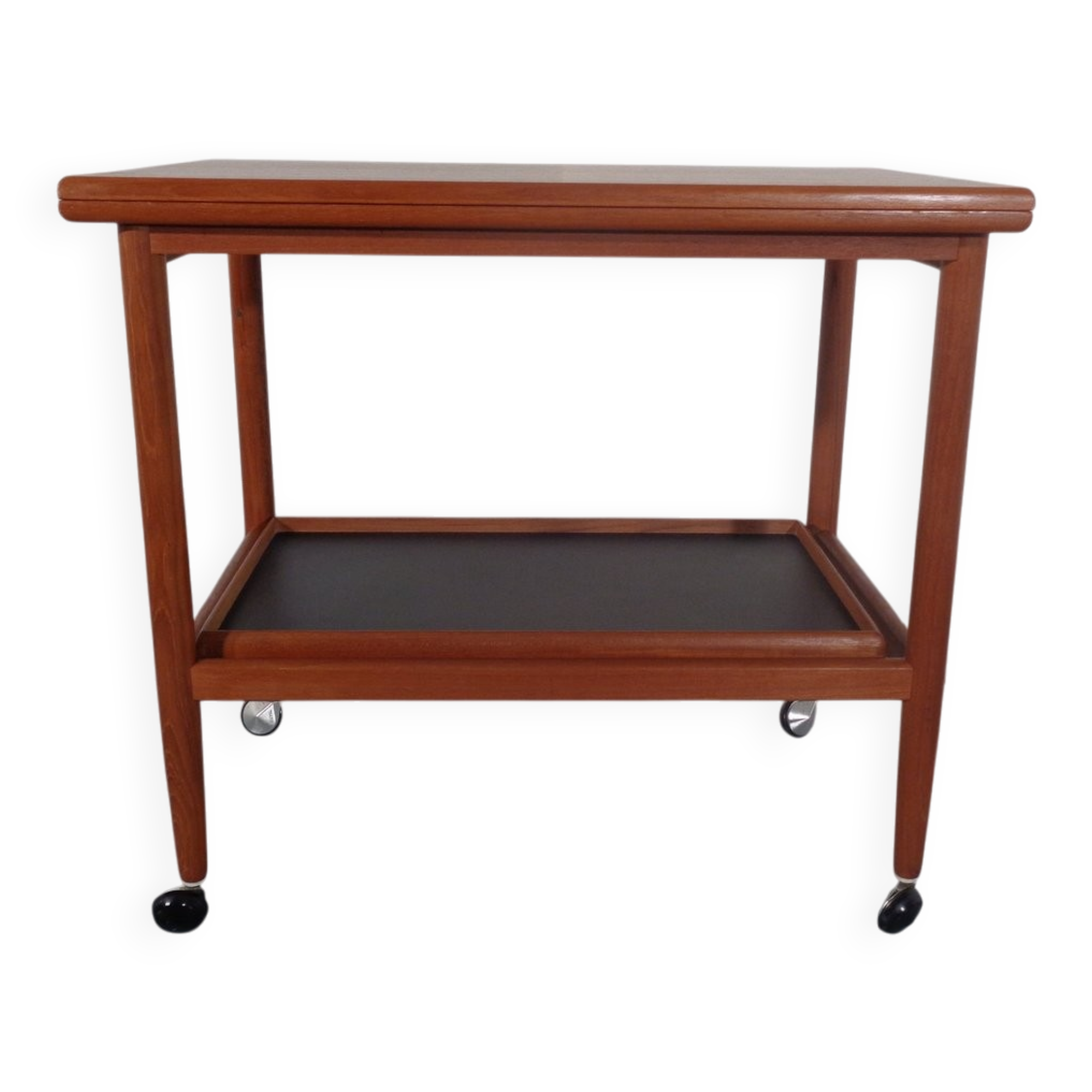 Teak Flip-Flop Expandable Cart with Removable Tray by Grete Jalk for Poul Jeppesens Møbelfabrik, Denmark, 1960s