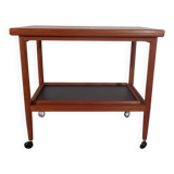 Teak Flip-Flop Expandable Cart with Removable Tray by Grete Jalk for Poul Jeppesens Møbelfabrik, Denmark, 1960s