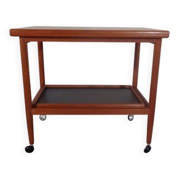Teak Flip-Flop Expandable Cart with Removable Tray by Grete Jalk for Poul Jeppesens Møbelfabrik, Denmark, 1960s