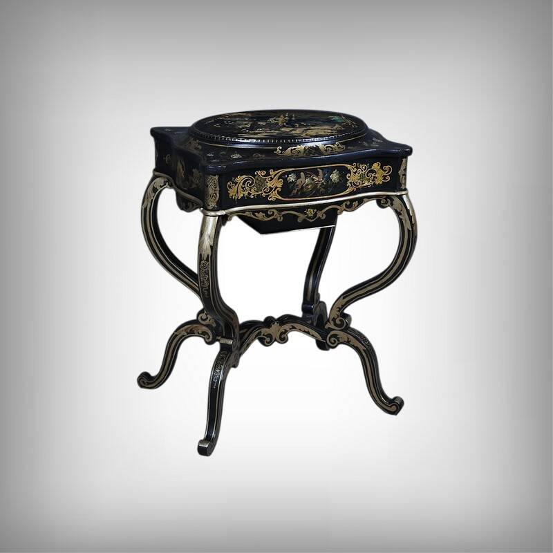 Painted wooden work table, Napoleon III period – mid 19th century