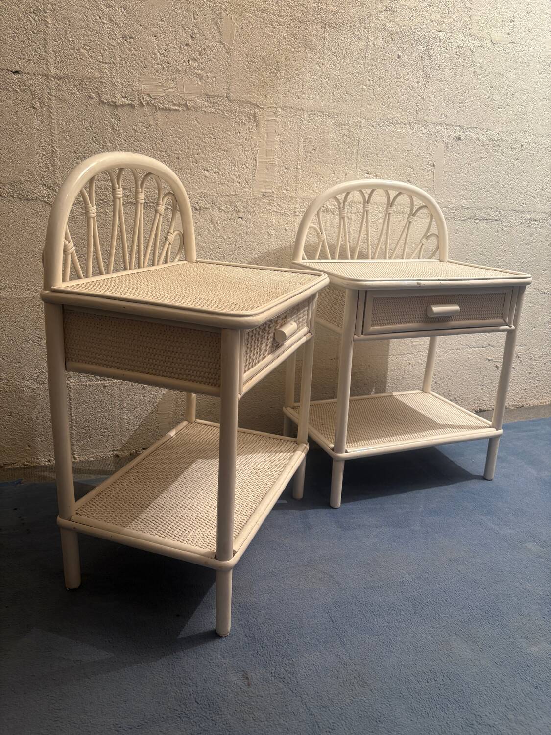 Duo of vintage bedside tables