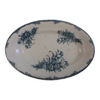 Plat ovale terre de fer, Clairefontaine, décor œillet