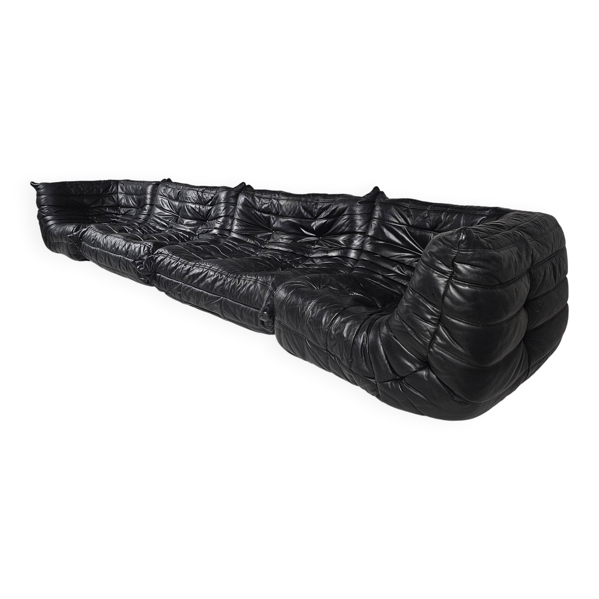 Togo black leather sofa, original, Michel Ducaroy, Ligne Roset, 1980