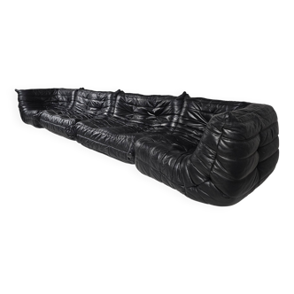 Togo black leather sofa, original, Michel Ducaroy, Ligne Roset, 1980