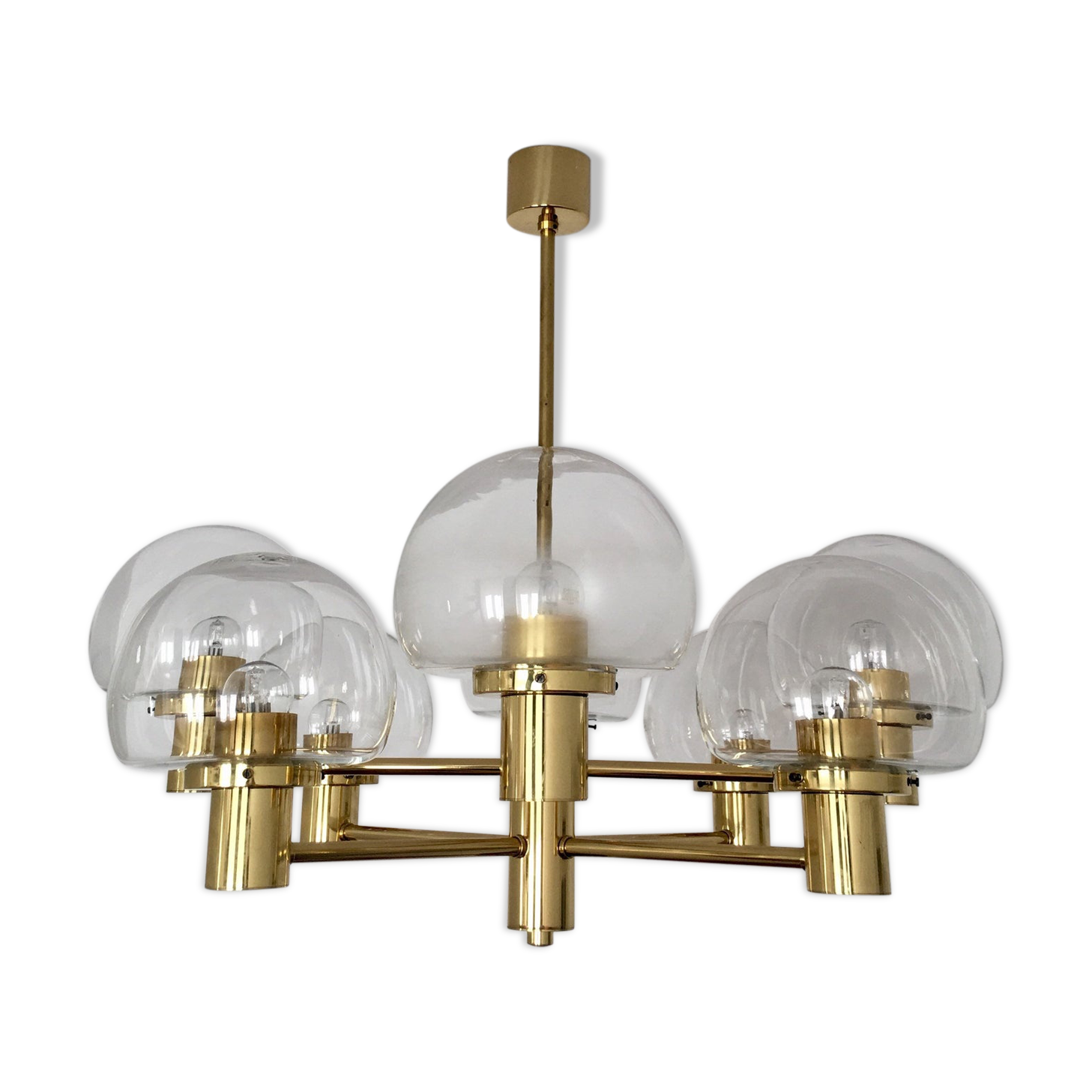 Mid Century Modern brass chandelier by Kaiser Leuchten