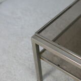 Double coffee table trays smoked glass steel. France, circa 1970