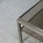 Double coffee table trays smoked glass steel. France, circa 1970