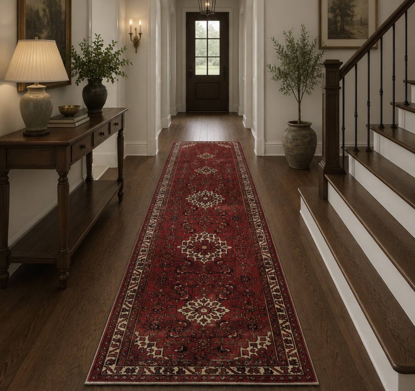 Wool Rugs Stair Runners, Red Arts Craft Runner Rug Handmade Oriental Carpet