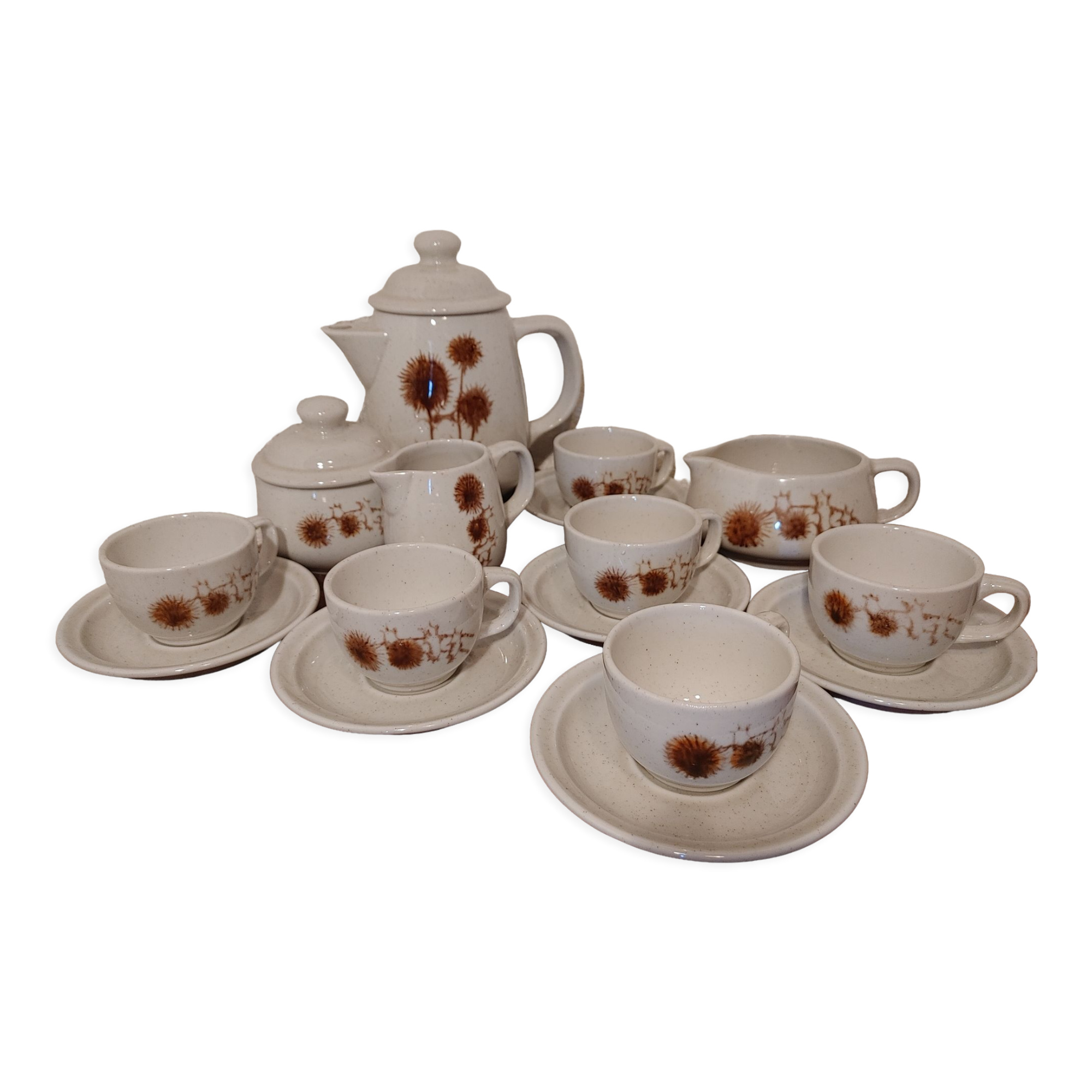 Glazed stoneware coffee set decorated with thistles Sarreguemines