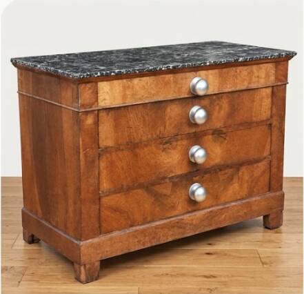 Restoration period commode in burl wood with Sainte-Anne marble top (19th century)