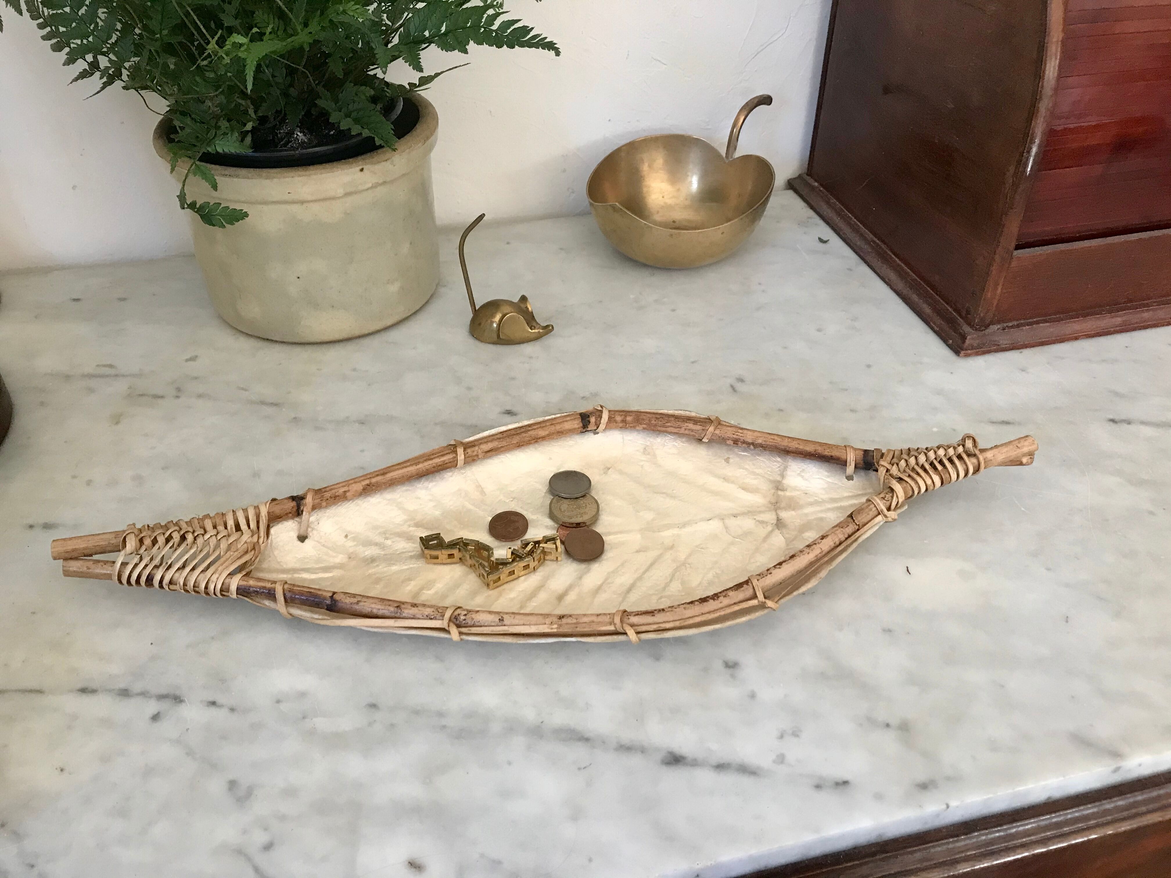 Mother-of-pearl and rattan trinket bowl