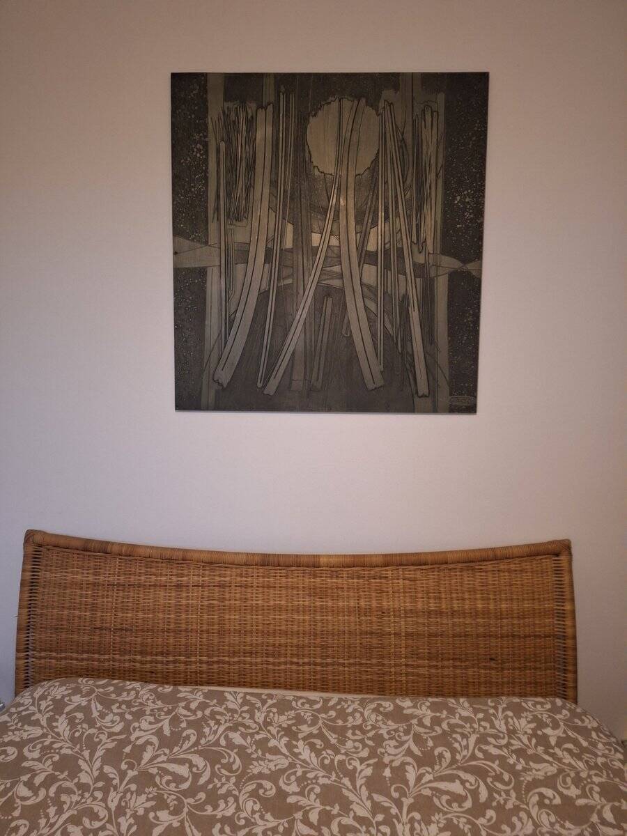 Vintage Double Bed in Iron and Wicker, 1980s