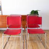 Ensemble de 4 chaises tubulaires en croute de cuir Rouge Italy, Design,1970