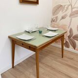 Vintage extendable dining table, wood and sage green