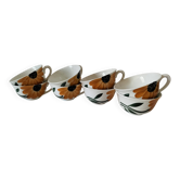 8 vintage tea cups with orange floral decoration – 1970s ceramic
