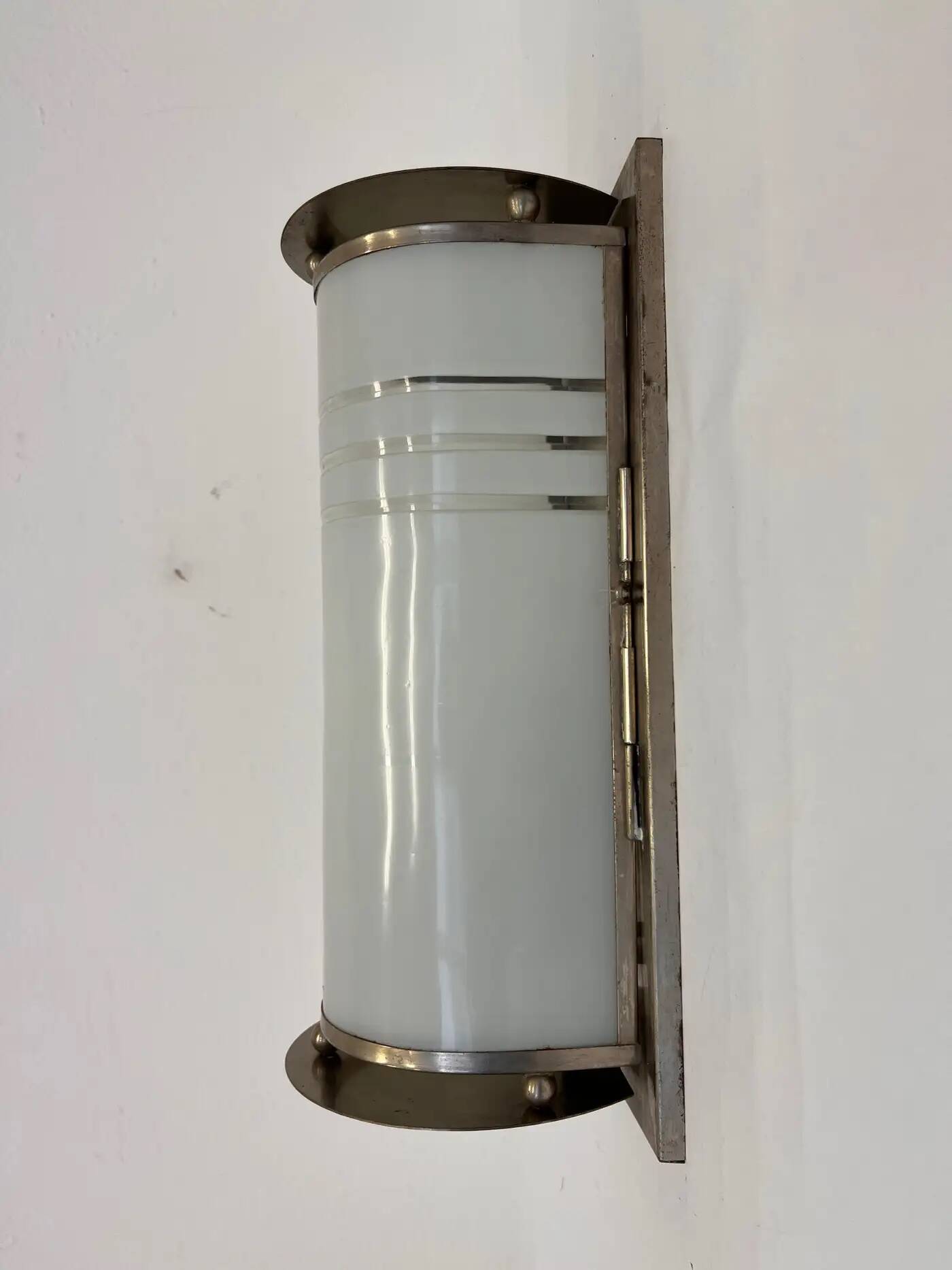 XL chrome design Bauhaus wall and glass lamp 1930s - Czechoslovakia