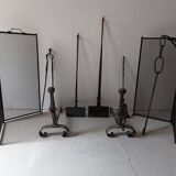 Set of antique fireplace accessories + 2 wrought iron waffle makers