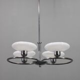 Mid-century chrome chandelier with milk-glass disc shades, Czechoslovakia, 1950s
