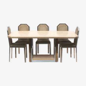 Travertin dining room set - brass 1970s