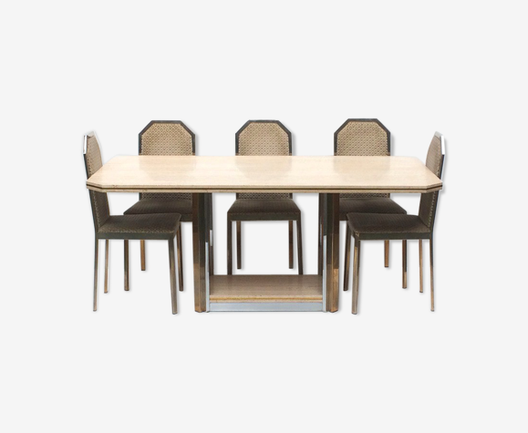 Travertin Dining Room Set Brass 1970s Selency Travertin Dining Room Set Brass 1970s, 1970s Style Dining Table And Chairs