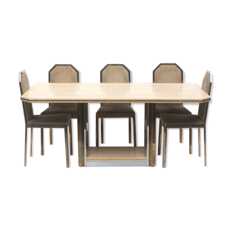 Travertin dining room set - brass 1970s