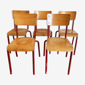 Set de 5 chaises vintage d’école des années 50-60