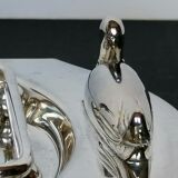 Foie gras serving tray and silver metal toast display