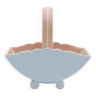 Vintage pink and blue ceramic basket vase