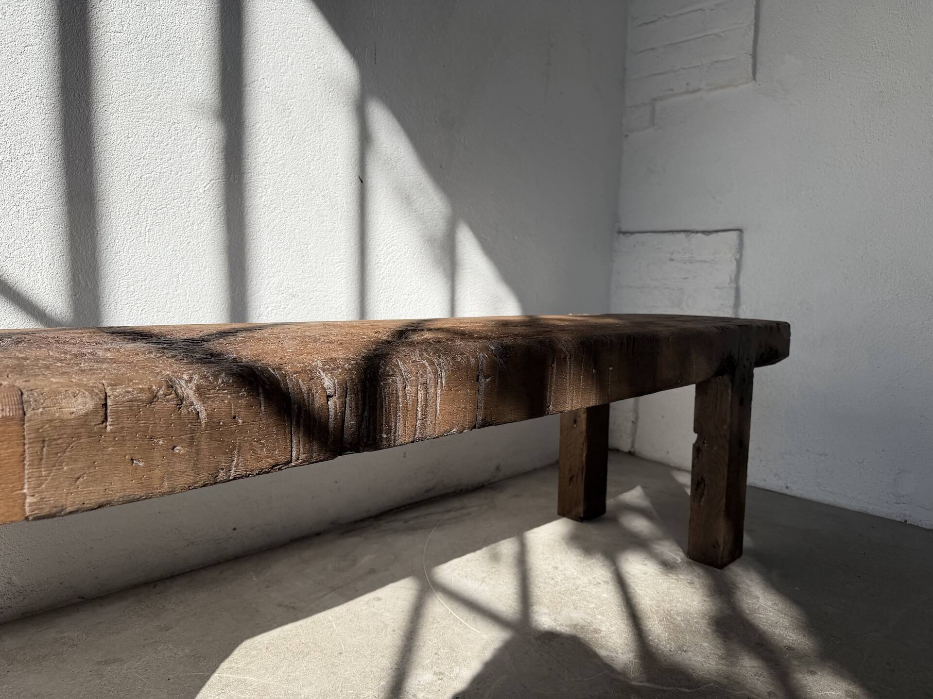 Brutalist Oak Bench – Unique Piece, 20th Century Folk Art
