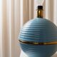 XXL light blue ceramic table lamp with gold band, Italy 1980s, Hollywood Regency