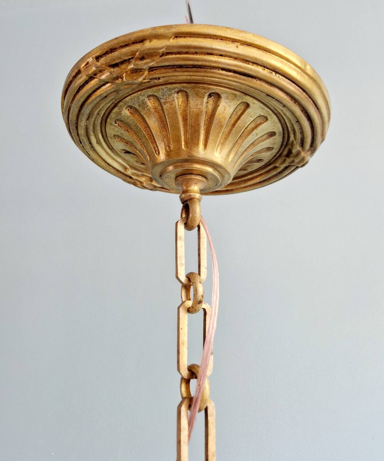 Large Art Deco pendant light in milk glass and brass, 1920s