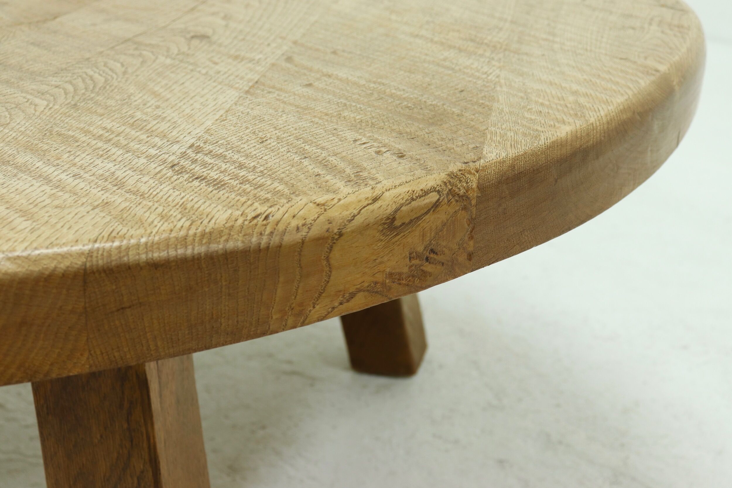 Brutalist Solid Oak Round Coffee Table 1970s