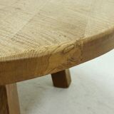 Brutalist Solid Oak Round Coffee Table 1970s