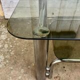 Coffee table chrome tubes and smoked glasses 1970
