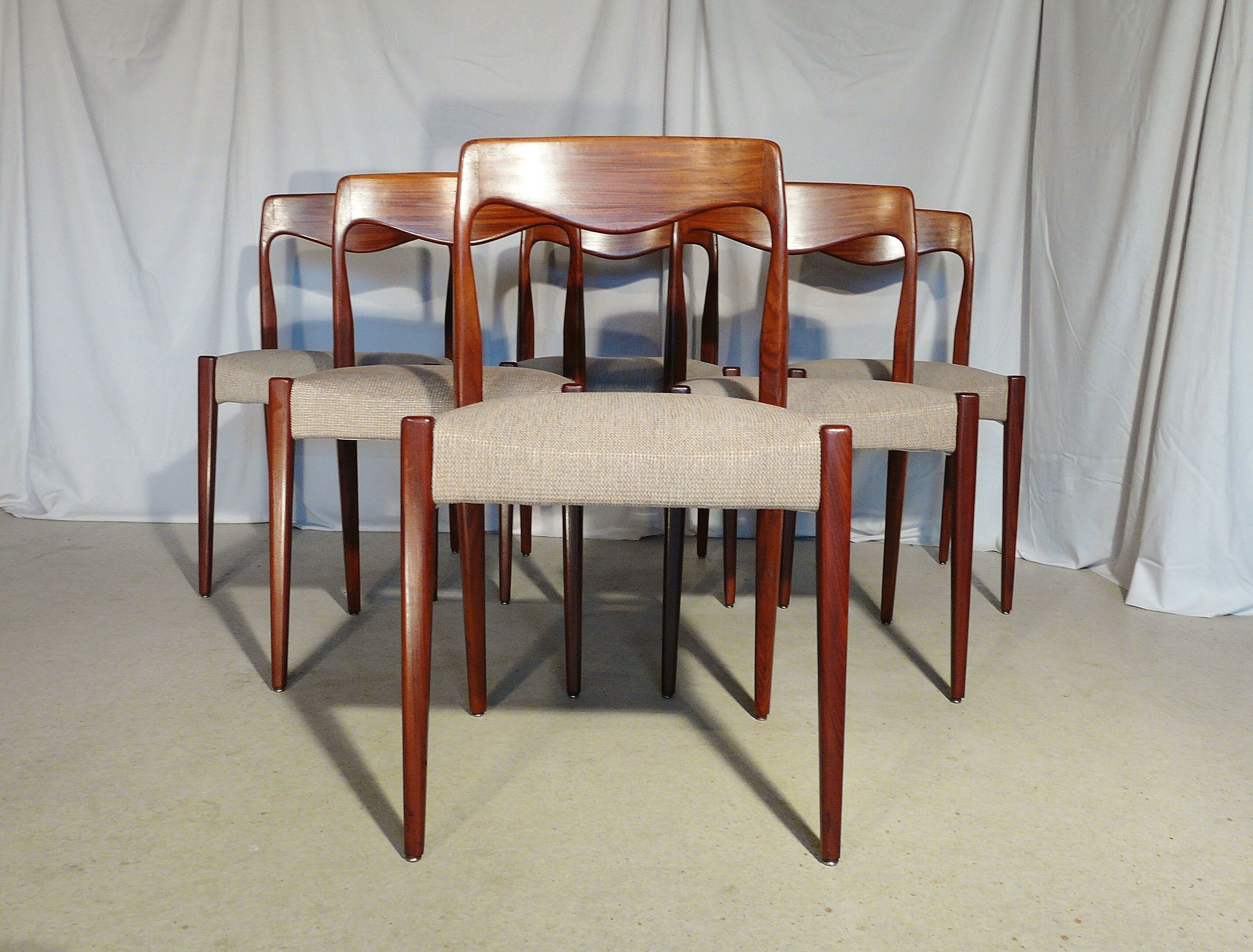 Six scandinavian vintage teak chairs