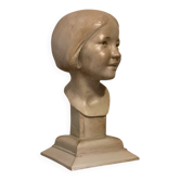 Buste en plâtre, jeune fille, monogramme et date