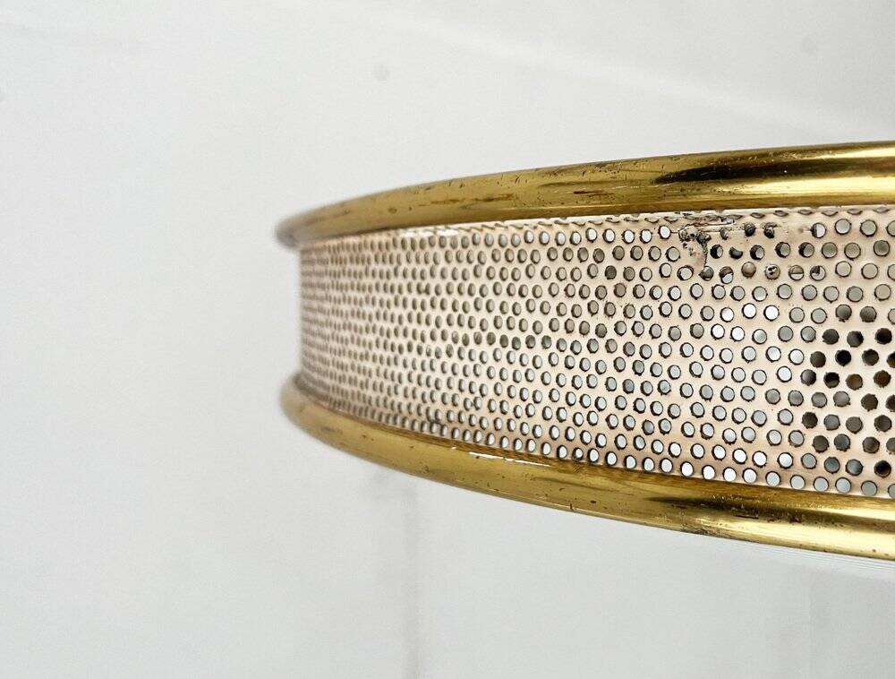 Metal ceiling pendant lamp, made of glass and metal, German mid-century modern style, 1960s.