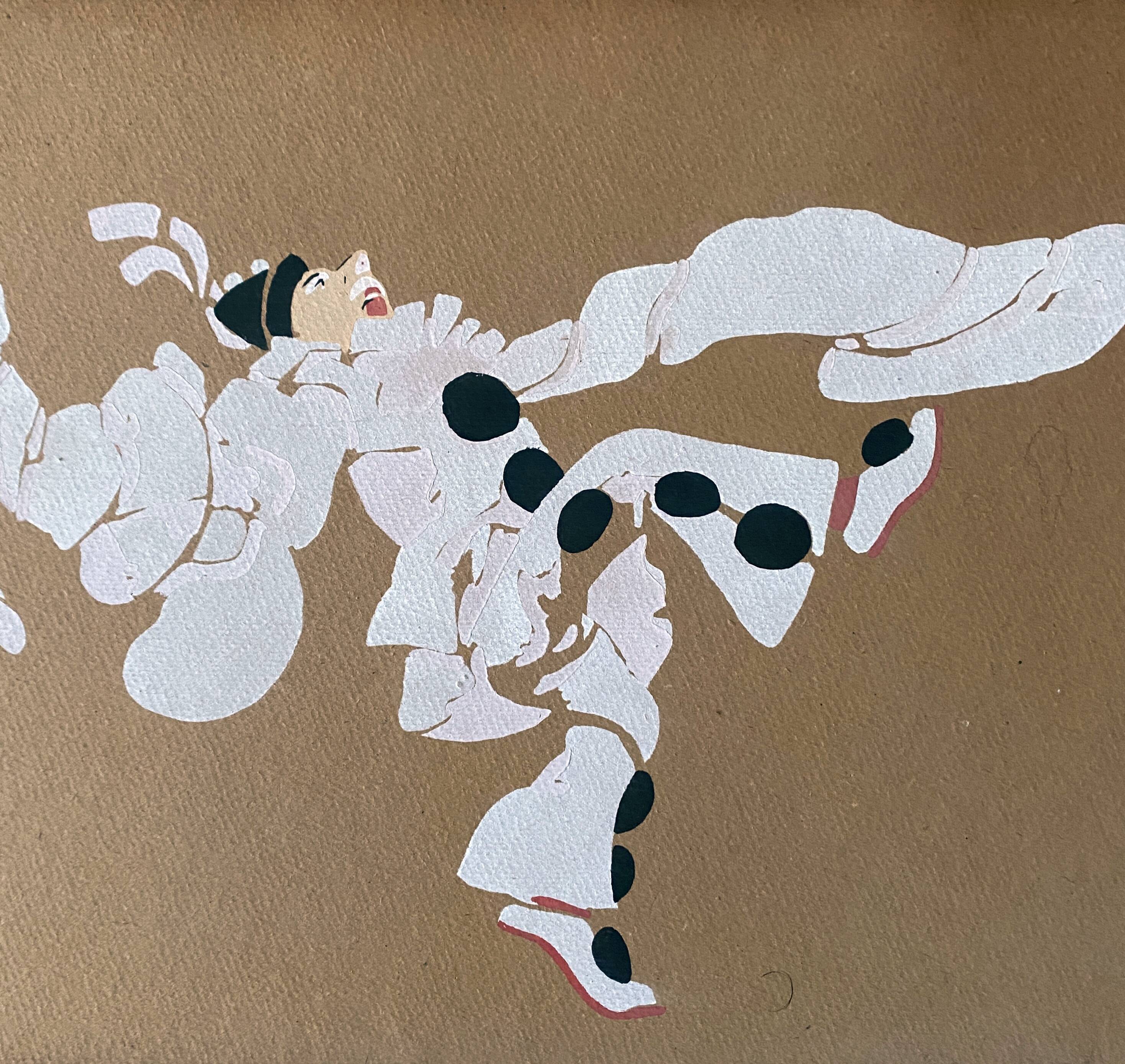 Stencil tableau "dancing harlequins" by Emile Sevelinge (19th-20th century)
