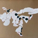 Stencil painting "harlequins dansants" by emile sevelinge (xix-xx)