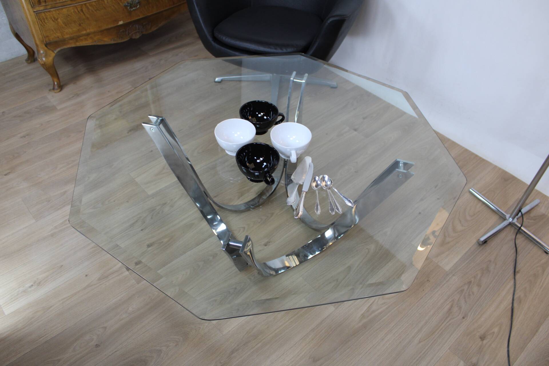 Glass and chrome coffee table by Roger Spunger for Dunbar, 1960s, USA