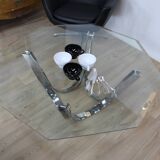 Table basse verre et chrome de roger spunger pour dunbar 1960 us