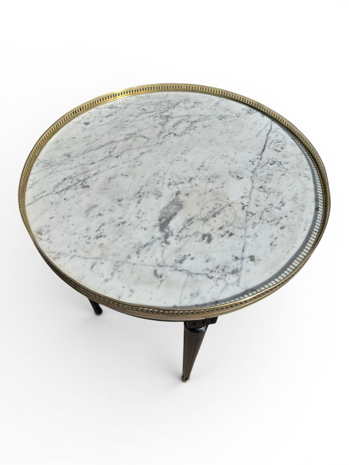Bouillotte table in Louis XVI style made of blackened wood, marble, and brass.