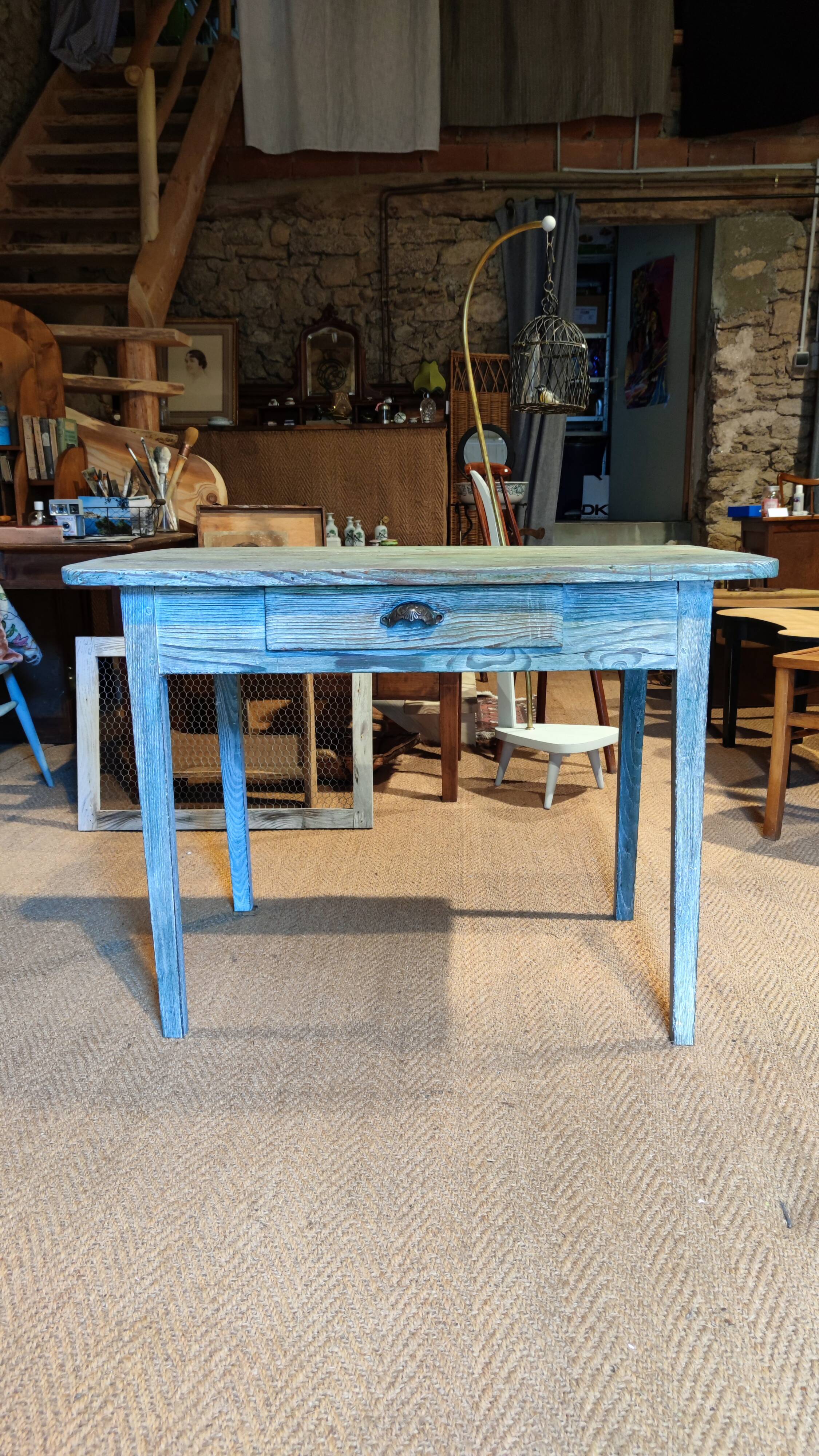 Farmhouse table green patina