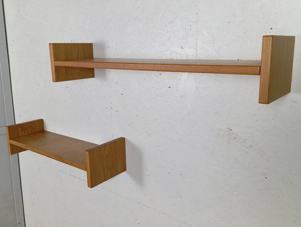 Pair of solid oak wall shelves