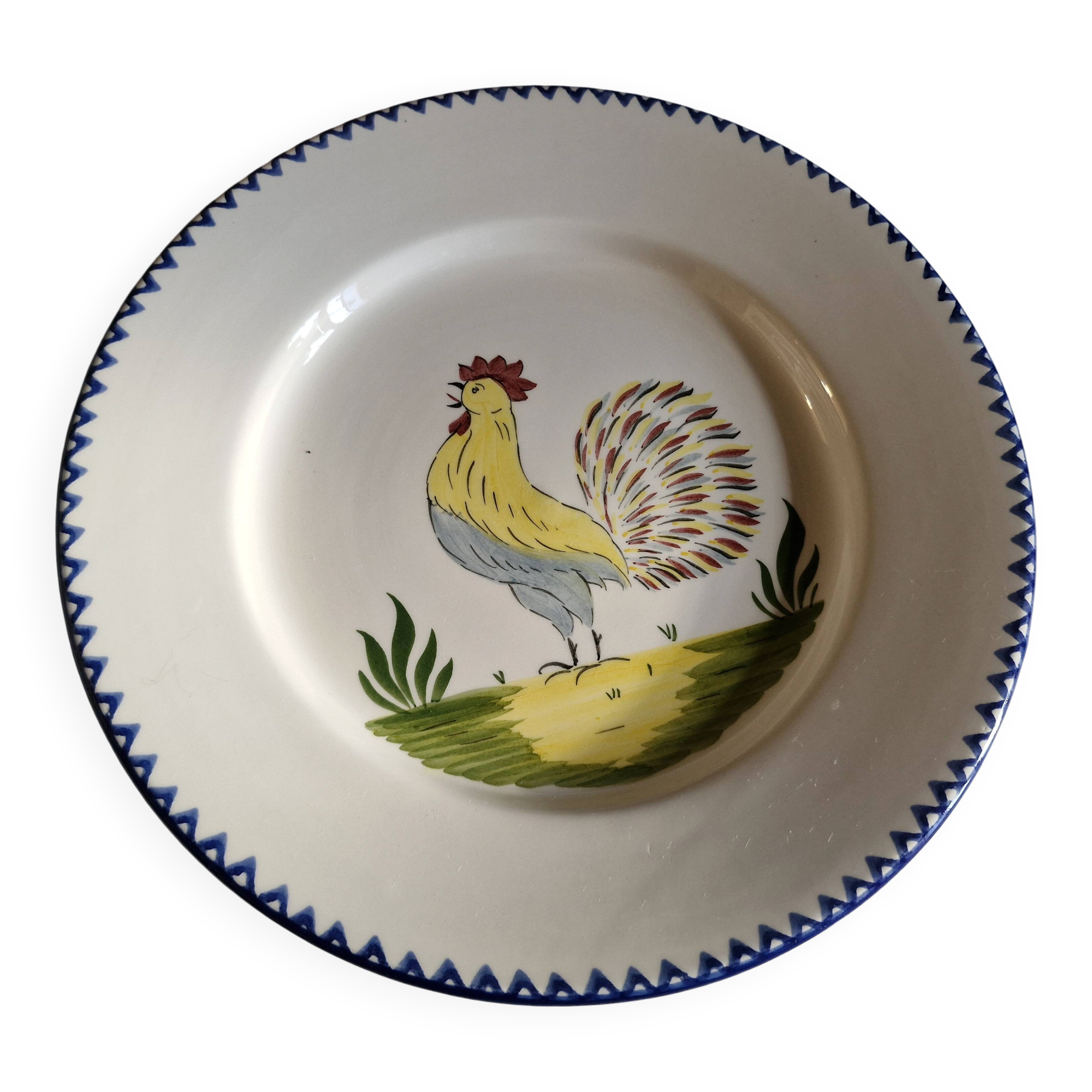 Charolles - Antique plate, rooster decoration Ø 26 cm
