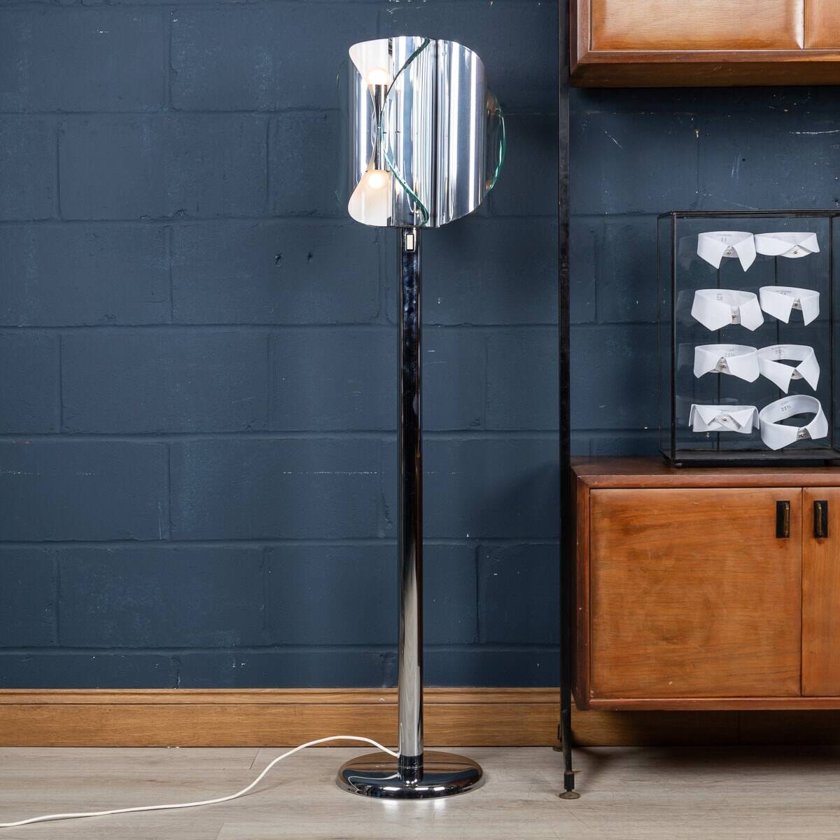 20th century italian chrome & glass floor lamp attributable to max ingrand