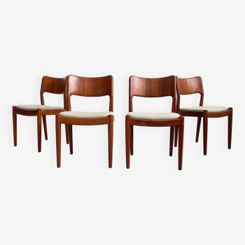 Ensemble de 4 chaises de salle à manger en teck moderne scandinaves vintage du milieu du siècle par Glostrup