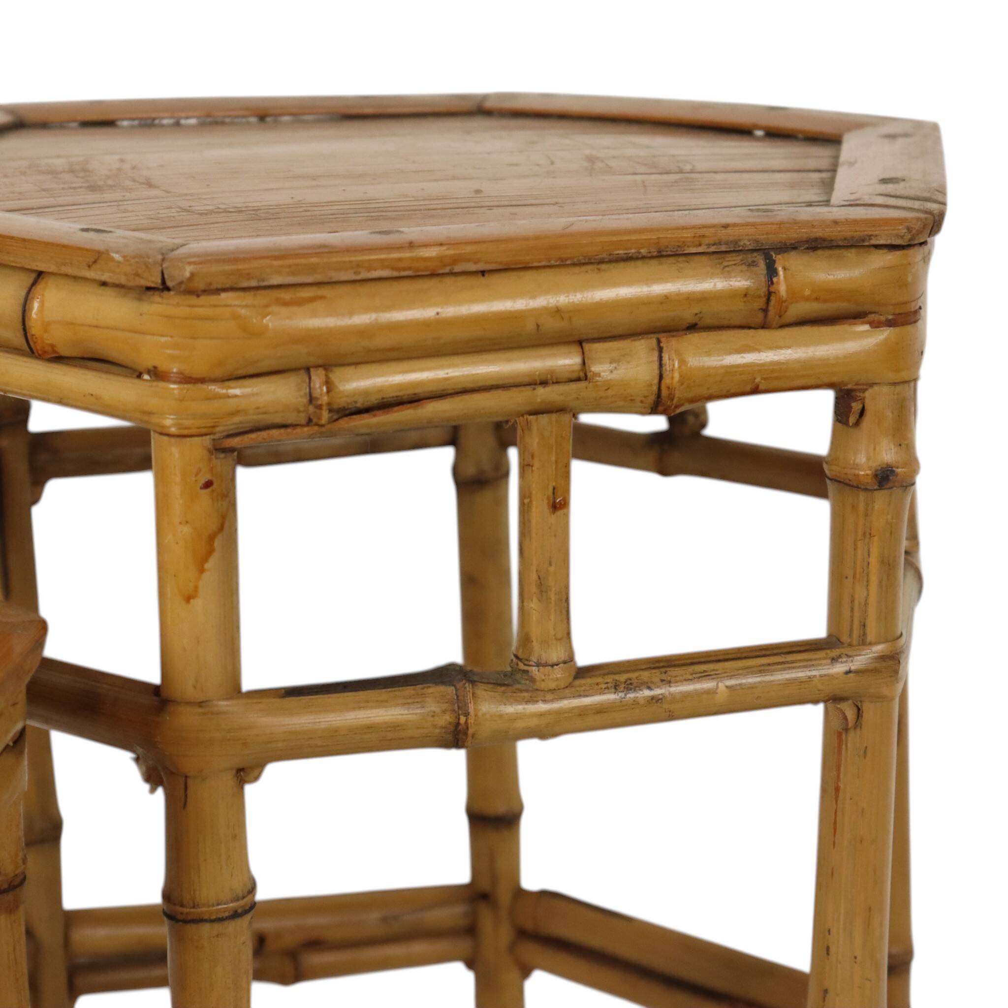 Vintage Set of 3 Bamboo and Rattan Side Tables / Nesting Tables – Boho Styl