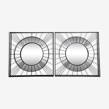 Paire de miroir soleil en fer laqué noir Design industriel de la fin du XXème siècle